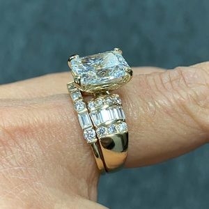 5ct Rectangular Radiance cut14k Solid Yellow Gold Engagement Ring & Wedding Band